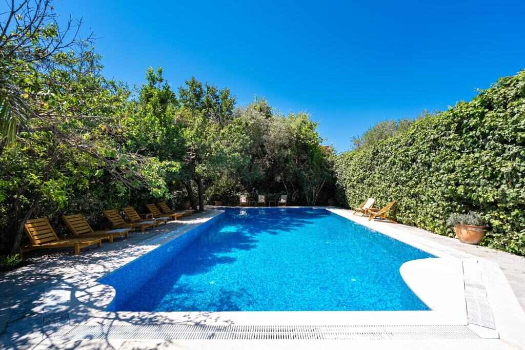 Outdoor swimming pool of Hotel Dubrava surrounded by trees